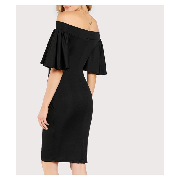 Black Off Shoulder Flutter Bodycon Dress - Picture 3 of 5